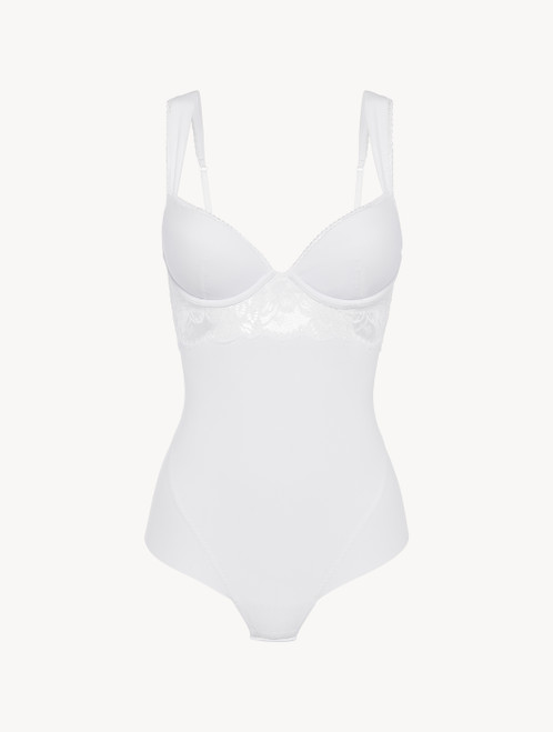 Underwired Bodysuit in white Lycra with Leavers lace_4