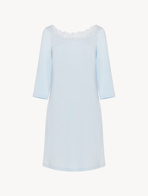 Nightgown in blue stretch modal jersey with Leavers lace_3