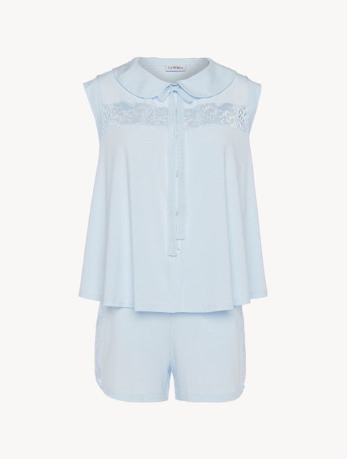 Blue pyjamas in stretch modal jersey with Leavers lace_3