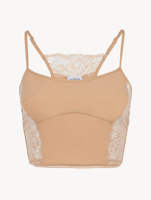 Bralette in beige Lycra with Leavers lace_2