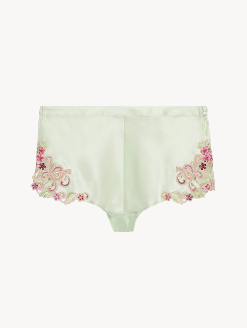 Sleep shorts in pale green silk with embroidered tulle_0
