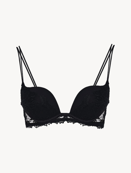 Push-up Bra in black silk satin with embroidered tulle_0