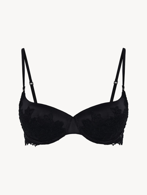 Balconette Bra in black silk satin with embroidered tulle_0