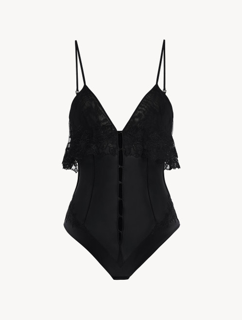 Underwired Bodysuit in black embroidered tulle with silk satin_2