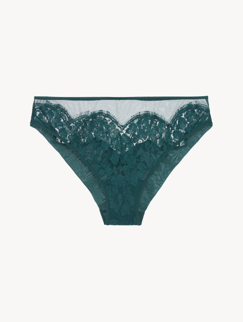 Medium Brief in dark green silk georgette with Leavers lace_1