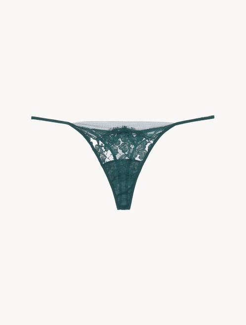 Thong in dark green Leavers lace_2