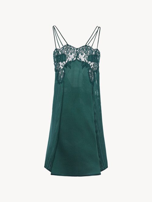 Slip Dress in dark green silk with Leavers lace_4