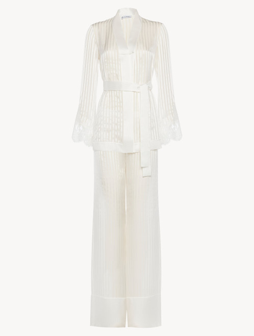 Off-white silk pajama set with Leavers lace_2