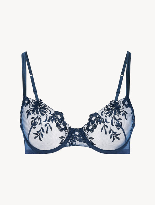 Underwired Bra in blue Lycra with embroidered tulle_4