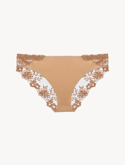 Medium Brief in beige Lycra with embroidered tulle_9