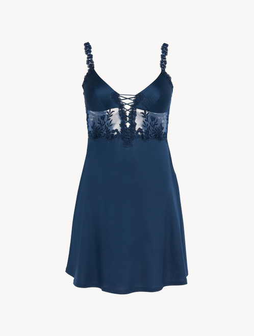 Slip Dress in blue modal with embroidered tulle_4