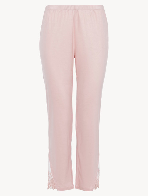 Trousers in pink modal with embroidered tulle_1