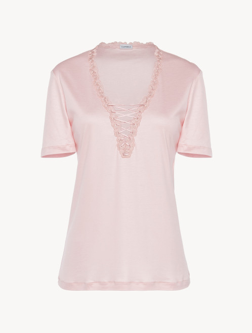 T-shirt in pink modal with embroidered tulle_1