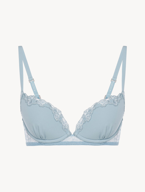 Push-up Bra in light-blue Lycra with Leavers lace_0