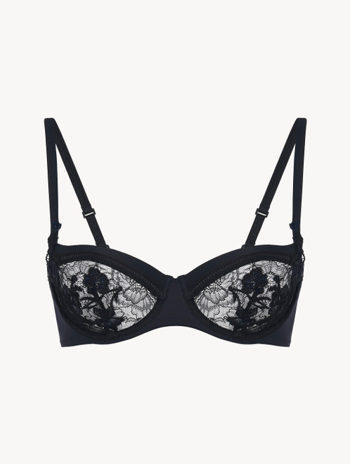 Balconette Bra in black Lycra with Leavers lace_1