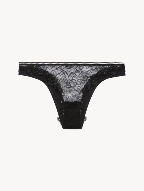 Brazilian Brief in black Lycra with Leavers lace_2