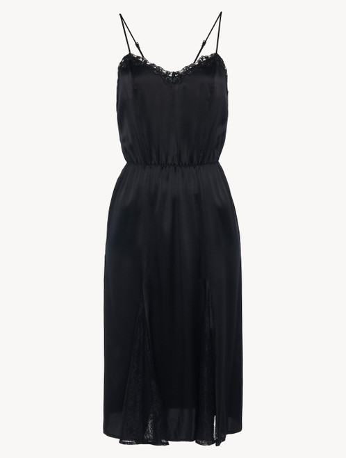Nightgown in black silk with Leavers lace and sheer inserts_2