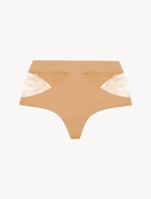 Nude Lycra control fit high-waist thong with Chantilly lace_1