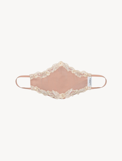 Beige silk georgette face covering with pink Frastaglio_3
