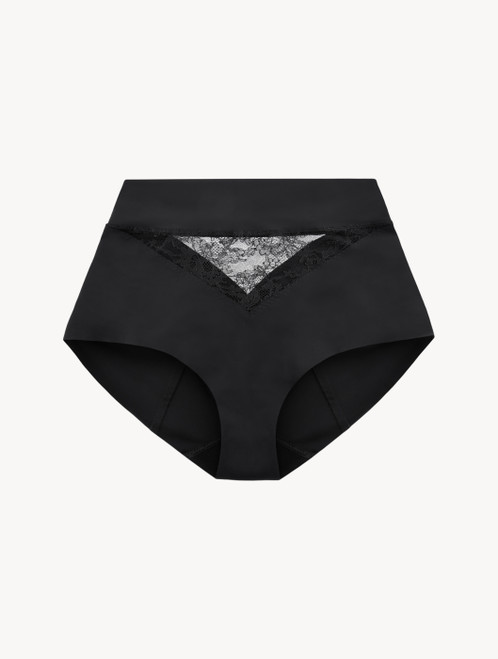 Black Lycra control fit high-waist briefs with Chantilly lace_0