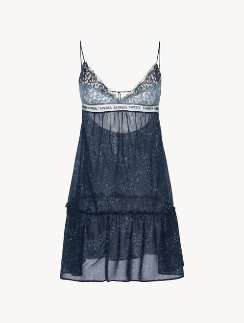 Babydoll in blue silk georgette with Leavers lace_4