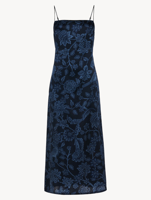 Nightdress in blue silk satin with Leavers lace_0