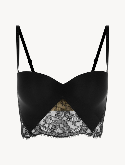 Black Lycra strapless brassiere with Chantilly lace_1
