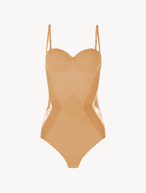 Luxury Lycra Strapless Bra in Nude with Chantilly Lace