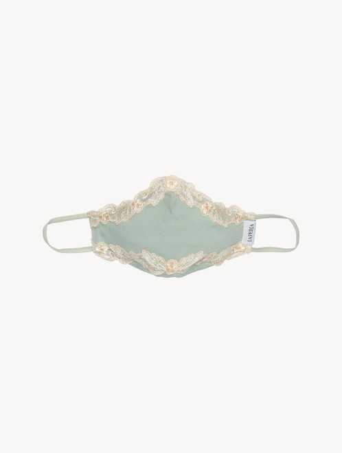 Green silk georgette face covering with Frastaglio_1