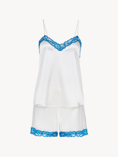 Short pajamas in cream silk stretch with lace_1