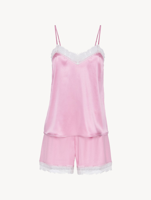 Short pajamas in lilac silk stretch with lace_0