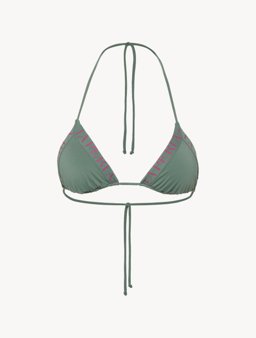 Triangle bikini top in khaki green with logo_4