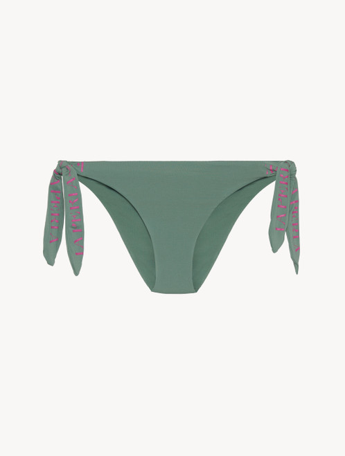 Ribbon tie bikini brief in khaki green with logo_2