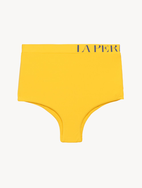 High-waisted bikini brief in yellow with logo_0