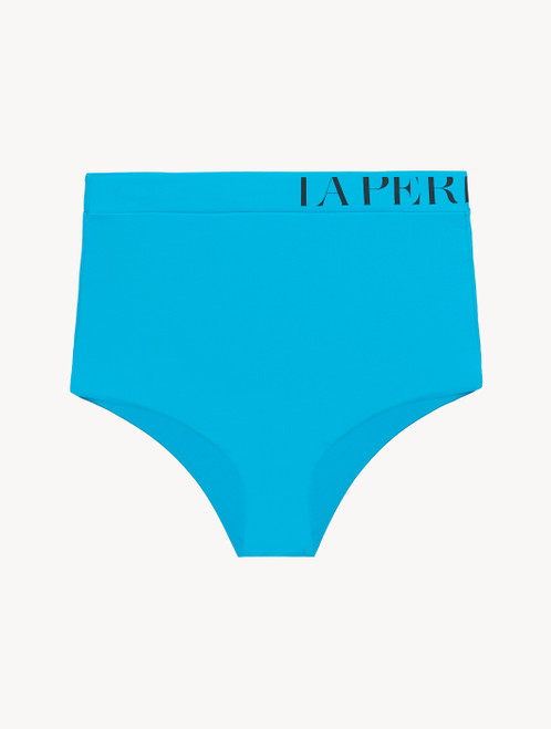 High-waisted bikini brief in turquoise with logo_3