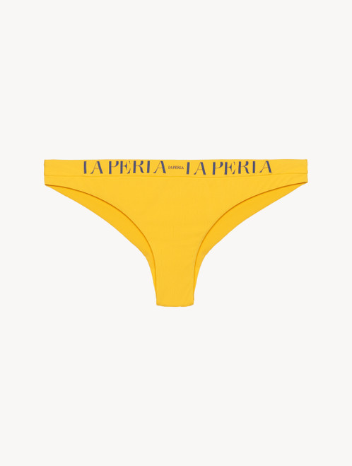 Brazilian bikini brief in yellow with logo_0