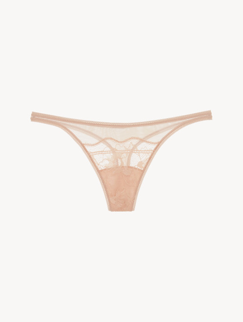Thong brief in beige stretch tulle_0