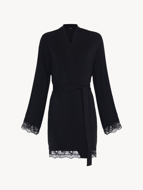Short robe in black rayon with lace_2
