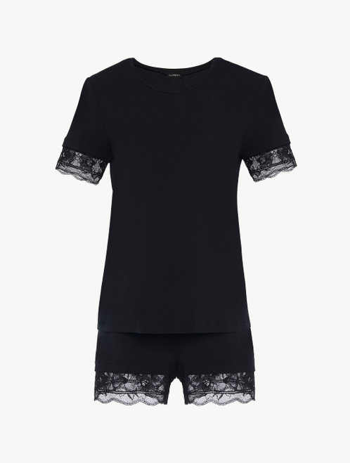 Short pajamas in black rayon with lace_1