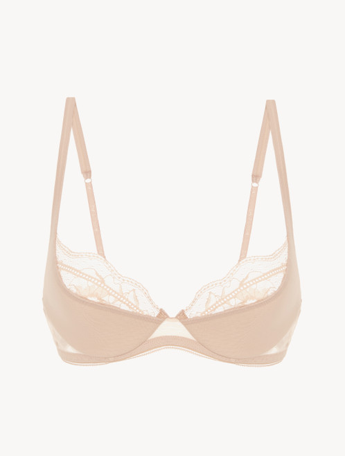 Balconette bra in beige soft stretch tulle_0
