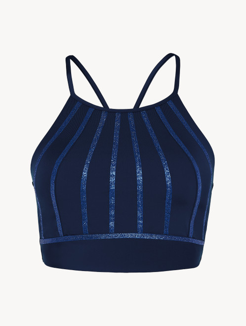 Crop Bikini Top in navy with metallic embroidery_2
