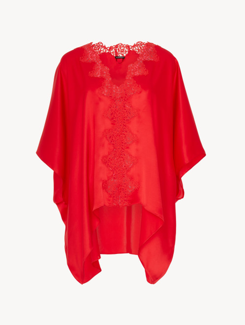 Red silk short robe with macramé_4