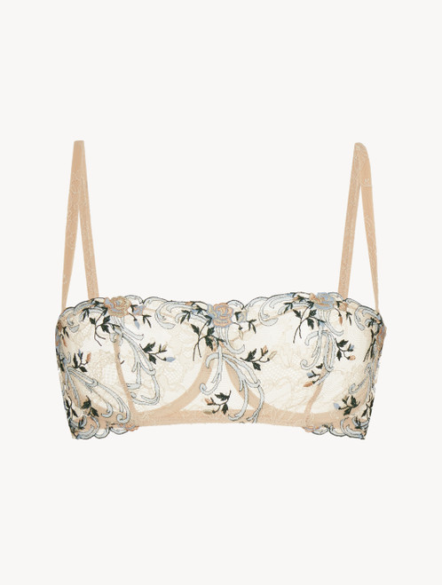 Underwired bandeau bra in sand Leavers lace_4