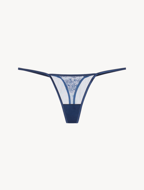 Thong in dark denim blue embroidered tulle_0