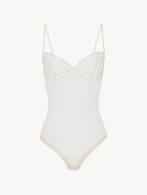 Bodysuit in off-white embroidered tulle_0