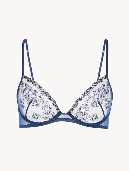 Underwired bra in dark denim blue embroidered tulle_0