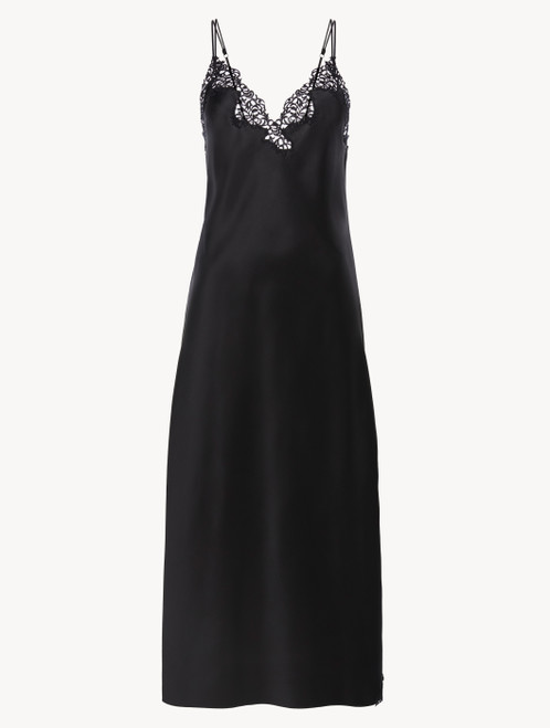 Black silk long nightgown with macramé_1