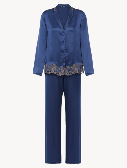 Red silk long pajamas with frastaglio