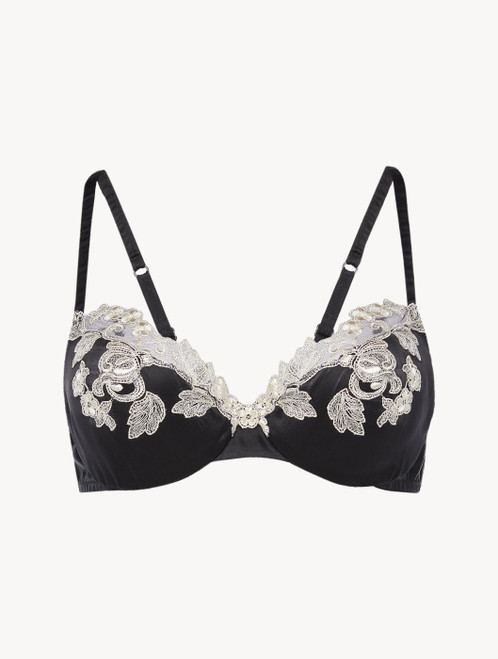 Silk Underwired Bra in black with ivory frastaglio_2