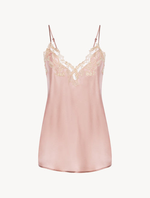Powder pink silk satin camisole with frastaglio_1